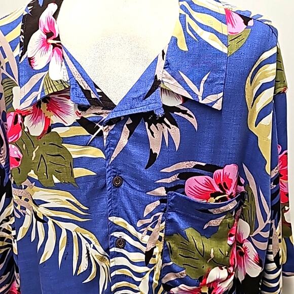 Island Passport Mens Hawaiian Floral Multi Color Button Down Collar Shirt Sz 2XL - Picture 3 of 9